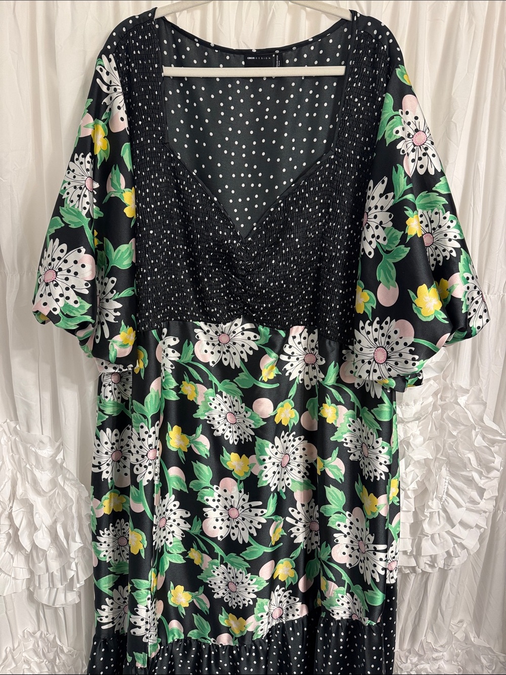 ASOS Black Floral Maxi Dress with Pink, Yellow & Green Accents
